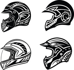 Tribal Motorcycle Helmet Vector Set. Stylized Racing Helmet Designs
