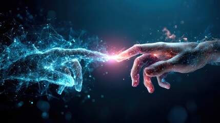 Human And Digital Hand Connection Abstract Background