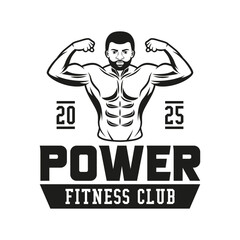 Monochrome fitness logo vector emblem isolated. Gym and fitness badge vector element Illustration. Design elements for gym and fitness logo vector emblem, badge, label in vintage style