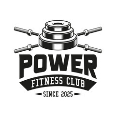 Monochrome fitness logo vector emblem isolated. Gym and fitness badge vector element Illustration. Design elements for gym and fitness logo vector emblem, badge, label in vintage style