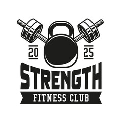 Monochrome fitness logo vector emblem isolated. Gym and fitness badge vector element Illustration. Design elements for gym and fitness logo vector emblem, badge, label in vintage style