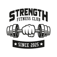 Monochrome fitness logo vector emblem isolated. Gym and fitness badge vector element Illustration. Design elements for gym and fitness logo vector emblem, badge, label in vintage style