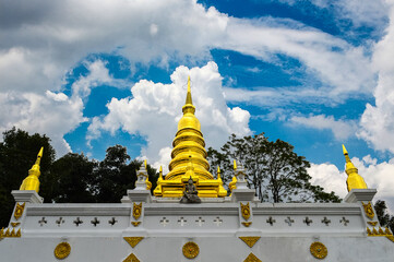 Golden Pagoda, Lanna Architecture, Symbols of Buddhism, South East Asia at Wat Pang Hai, Doi Saket...