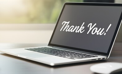 Thank you message or slide displayed at the end of video presentation on laptop screen