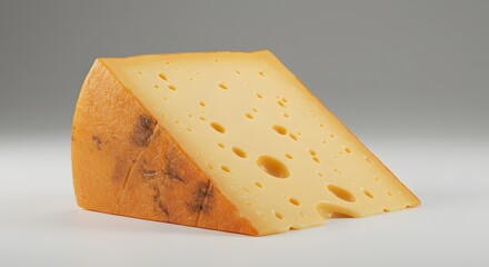 Wedge of Swiss Cheese with Holes on Gray Background