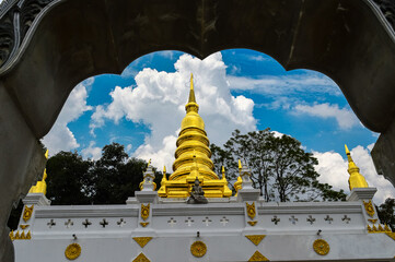 Golden Pagoda, Lanna Architecture, Symbols of Buddhism, South East Asia at Wat Pang Hai, Doi Saket...
