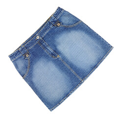 Blue denim mini skirt with pre faded effect detail isolated on a white background