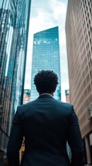 Fototapeta premium Businessman Standing in Front of Tall Buildings
