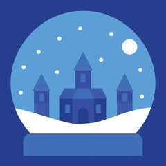 A snowy Christmas house shines in the winter night landscape