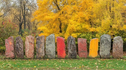 Colorful stone border in autumn park