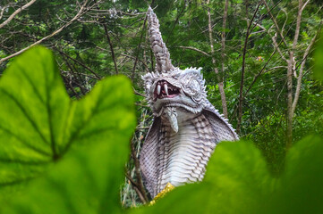 Statues of Serpent Guarding temples, Lanna Architecture, Symbols of Buddhism, South East Asia