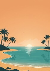 Obraz premium Tranquil Sunset Beach Scene with Palm Trees