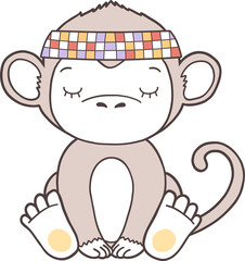 Groovy Woodland Animal with Hand Drawn Monkey for Book Animals for Kids.