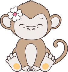 Groovy Woodland Animal with Hand Drawn Monkey for Book Animals for Kids.