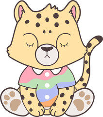 Fototapeta premium Groovy Woodland Animal with Hand Drawn Cheetah for Book Animals for Kids.