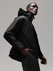 Stylish man in modern black jacket.