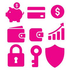 piggy bank, security and money icons.