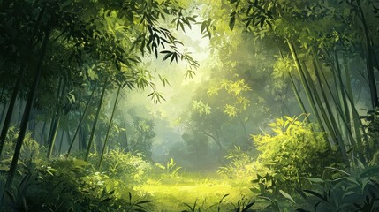 Obraz premium Lush bamboo forest pathway (1)