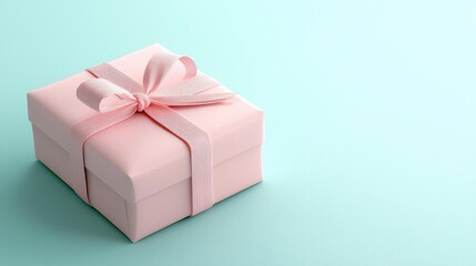 Obraz premium 3d rendering of a small gift box with a pink ribbon tied in a bow on top. the box is square in shape and appears to be made of a light pink material.