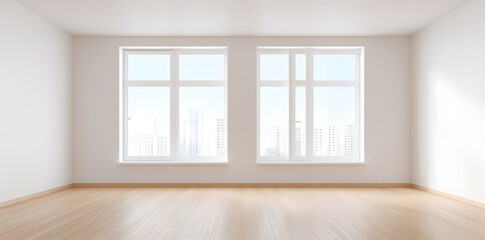 Empty room interior with big windows mockup, interior design template