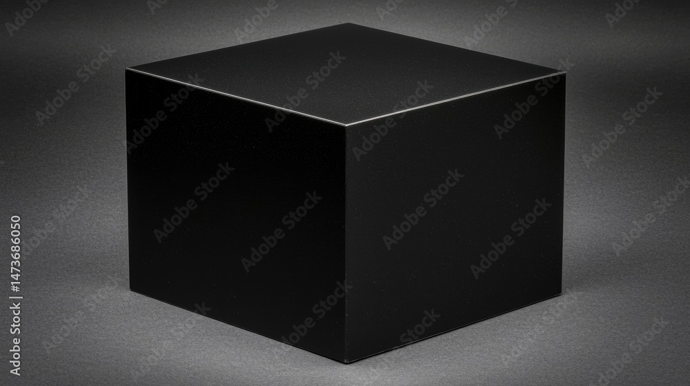 Poster a black cube with a smooth surface and sharp edges.