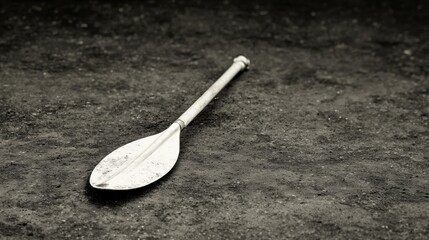 A white paddle on the ground.