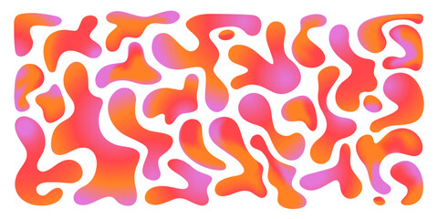 Funky liquid gradient shapes in vibrant pink, red and orange colors. Organic flowing forms with smooth curves, rounded edges and uneven contours. Modern abstract dynamic fluid effect background.