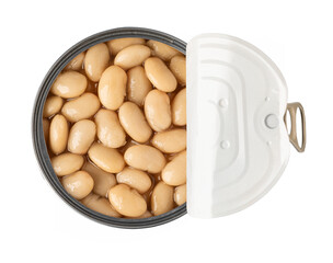 Opened tin can with beans
