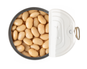 Opened tin can with beans