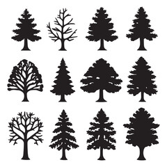 Obraz premium set of black forest tree vector silhouettes isolated on white&nbsp;background 1