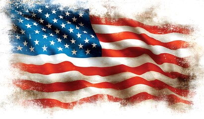 Waving American Flag with Grunge Texture Patriotic USA Symbol
