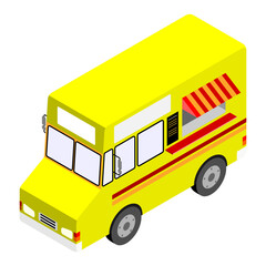 Isometric vector illustration of a yellow food truck