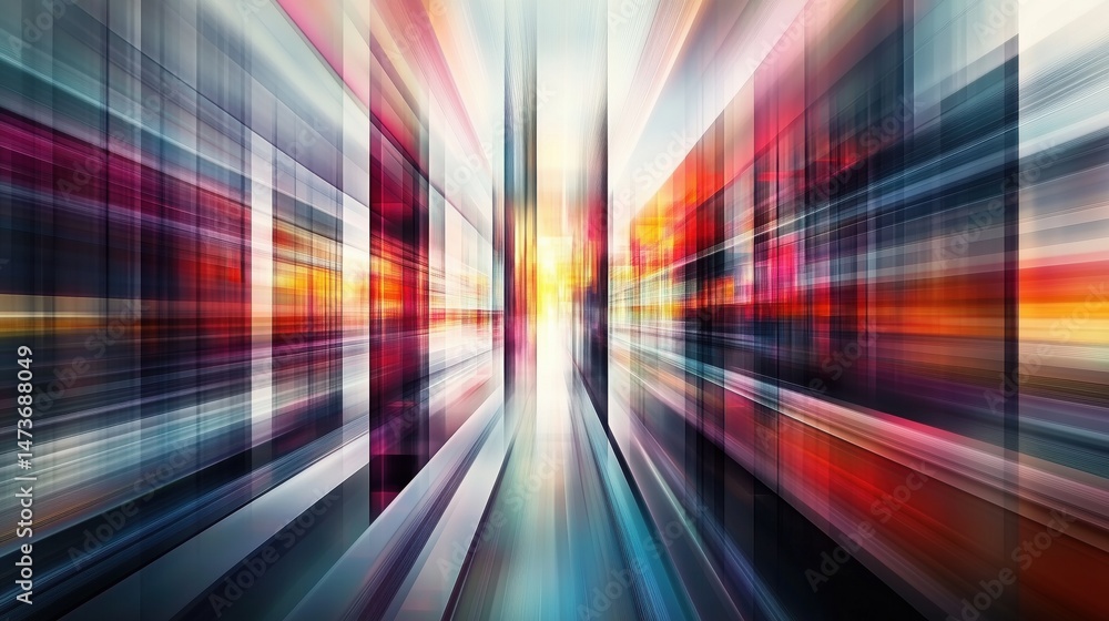 Poster vibrant abstract design showcasing dynamic lines, colors and light in a modern urban setting