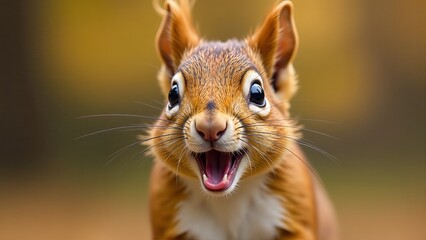 Obraz premium Happy Squirrel Close-Up With Open Mouth