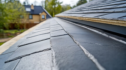 Close-Up of Slate Roof Tiles on a Residential Building