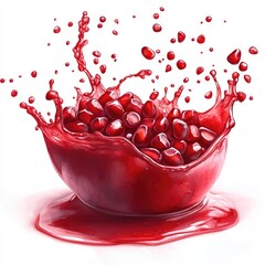 Pomegranate juice splash.  Fresh pomegranate seeds exploding in a vibrant juice splash