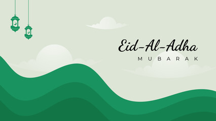 Eid al-Adha Celebration Background with Muslim Character Illustration.