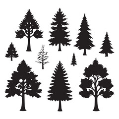Obraz premium set of black forest tree vector silhouettes isolated on white&nbsp;background 1