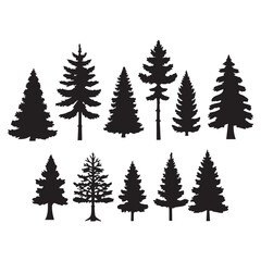 Obraz premium set of black forest tree vector silhouettes isolated on white&nbsp;background 1
