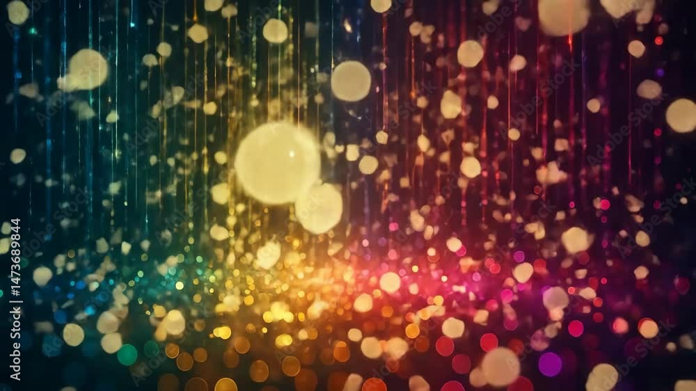Poster colorful light rays with bokeh effect in a dark background