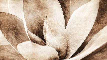 Close-up view of textured agave leaves in sepia tones