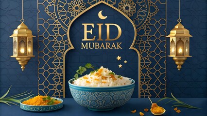 Luxurious Eid Greeting Card with Ornate Arabic Patterns