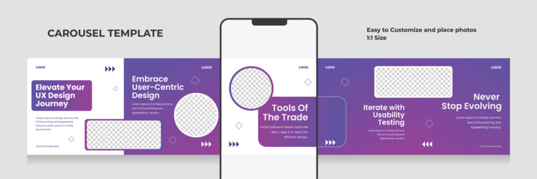 How to be better ux designer media carousel, Linkedin and Instagram carousel template for design coach, EPS vector illustration.
