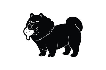 Silhouette art illustration of a Chow Chow licking a giant ice cream.eps