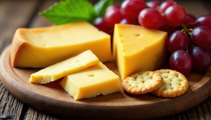 Gourmet cheese selection with crackers and grapes , gourmet, closeup, celebration