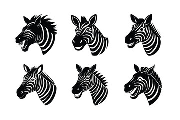 Zebra Head  silhouette Vector bundle  illustration, Set of Zebra Head  silhouette Vector
