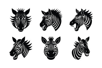 Zebra Head  silhouette Vector bundle  illustration, Set of Zebra Head  silhouette Vector
