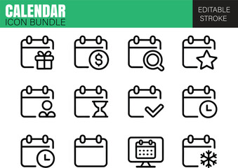 Calendar - set of vector linear icons, set of vector icons for web design