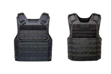 Two Black Tactical Vests Isolated on a Neutral  Showing the Front transparent background