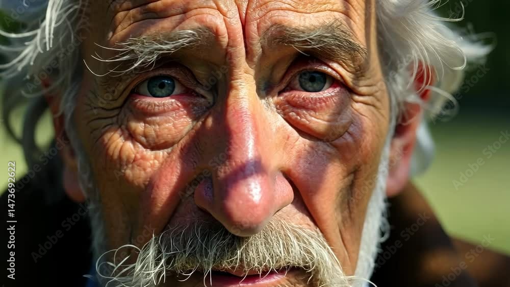Poster a close-up of an old man face streaked with tears as he listens to a lamentation song, the shadows o